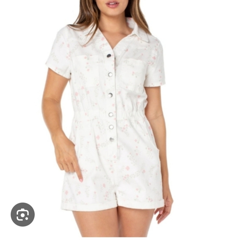 Celebrity Pink Denim Floral Jumpsuit - Cream and Pink